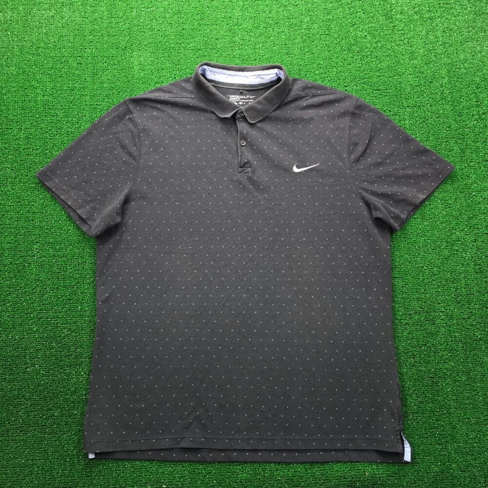 Nike Dri Fit Polo Shirt Mens XL Black Micro Print Modern Fit Golf‎ Casual Preppy
